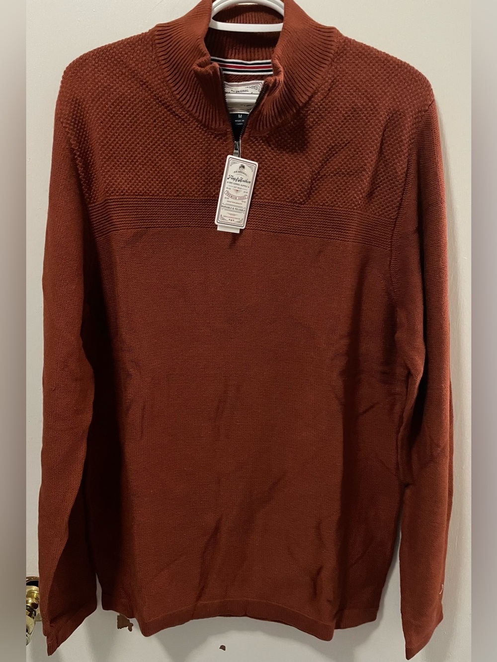 Flag & Anthem Men’s Brick Red Quarter Zip-Up Pullover Sweater Shirt Size Medium